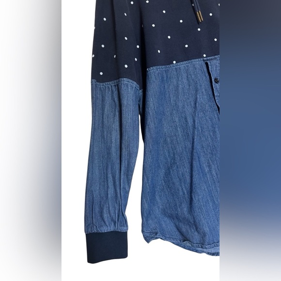 FLY SUPPLY Polka Dot and Denim Button-Up Shirt unique hybrid style - Picture 7 of 11